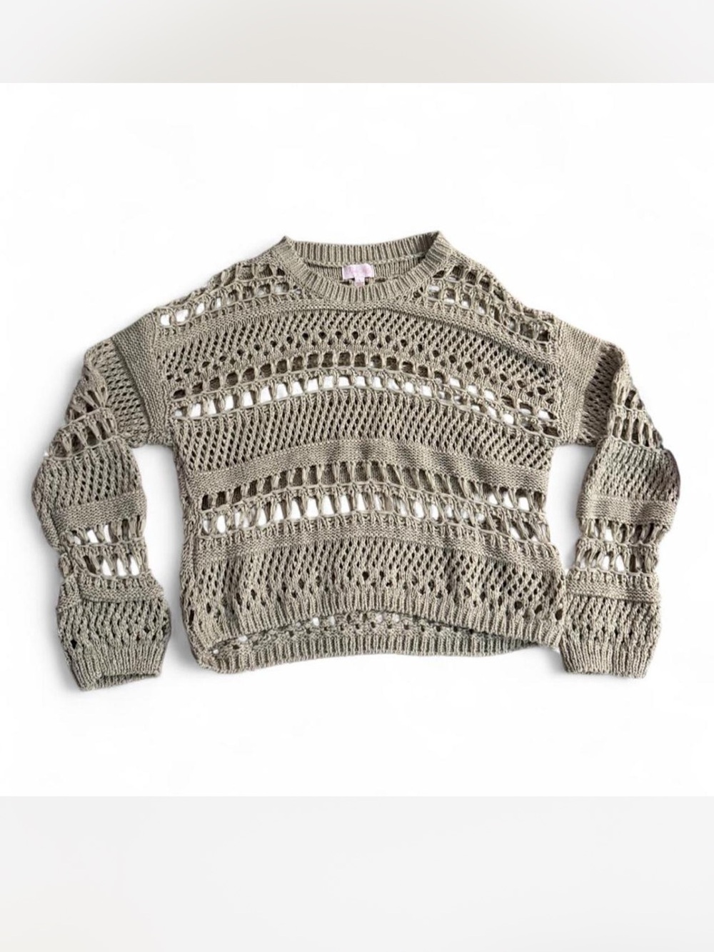 Pink Lily Cream Open-Knit Crewneck Sweater